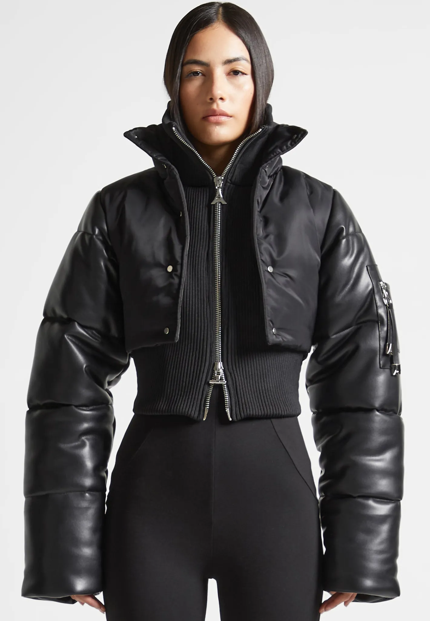 Vegan Leather and Nylon Layered Puffer Jacket -^Manière De Voir Clearance