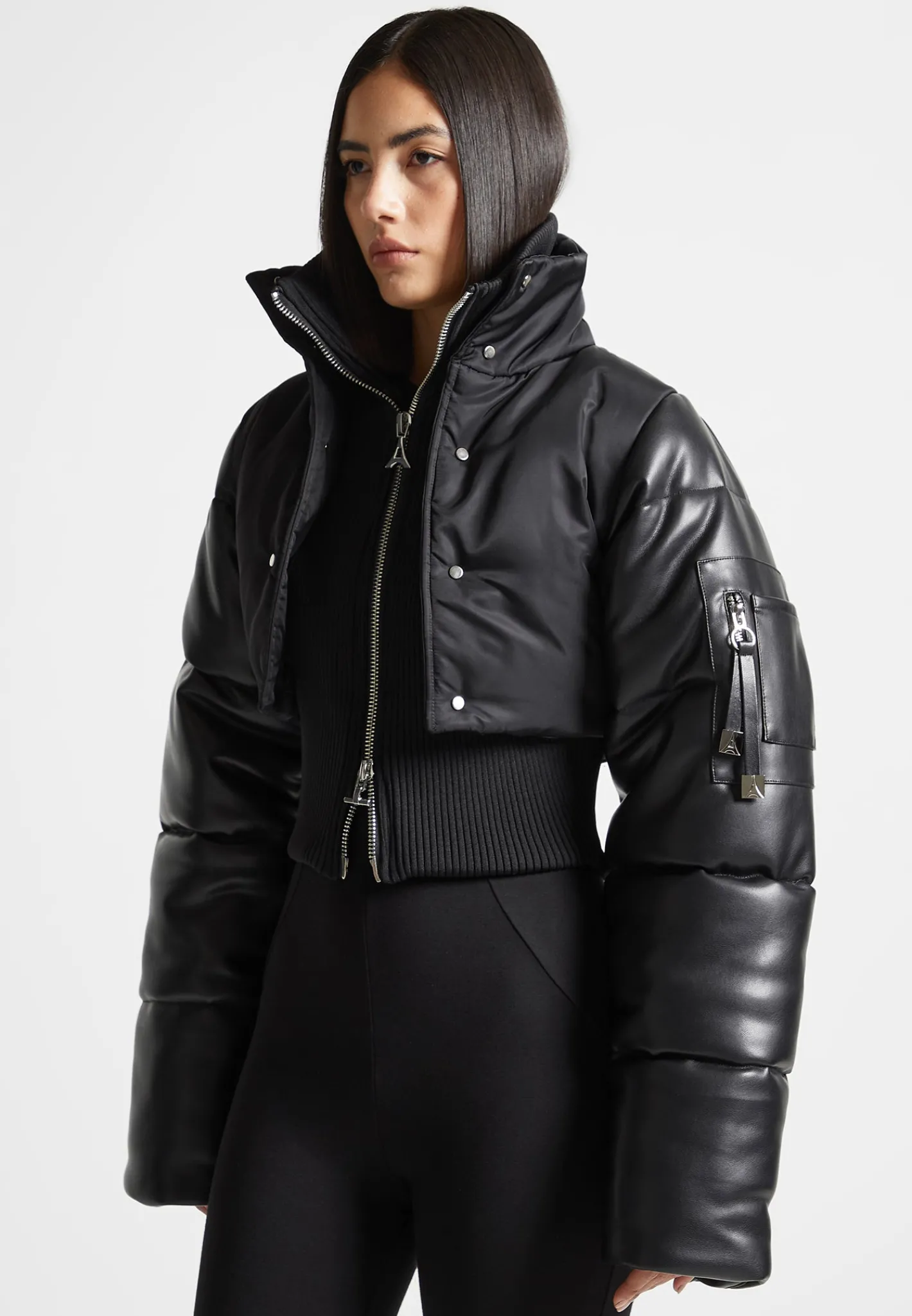 Vegan Leather and Nylon Layered Puffer Jacket -^Manière De Voir Clearance