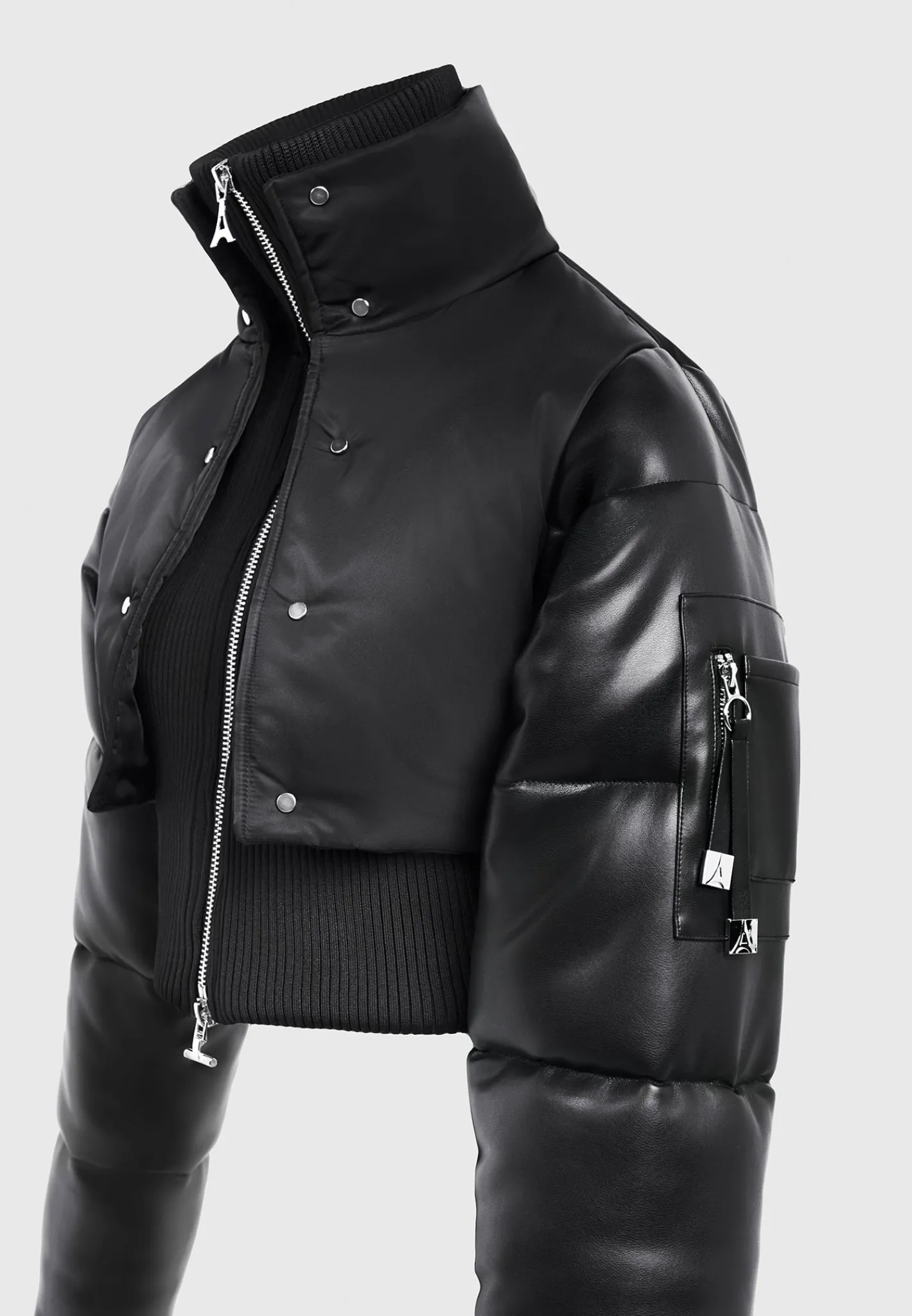 Vegan Leather and Nylon Layered Puffer Jacket -^Manière De Voir Clearance
