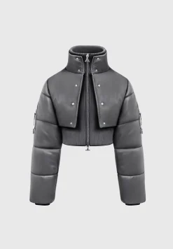Vegan Leather and Nylon Layered Puffer Jacket -^Manière De Voir Sale
