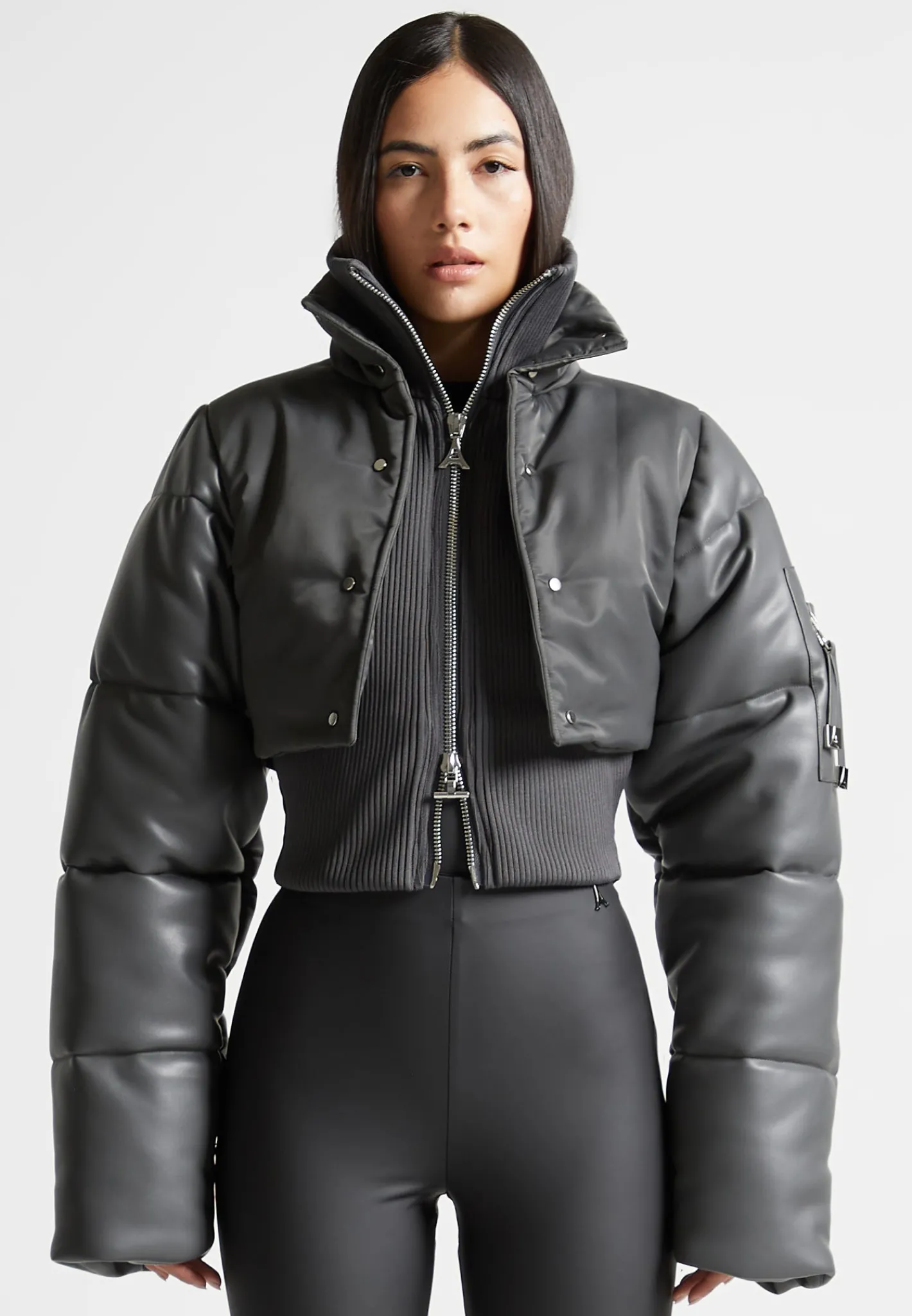 Vegan Leather and Nylon Layered Puffer Jacket -^Manière De Voir Sale
