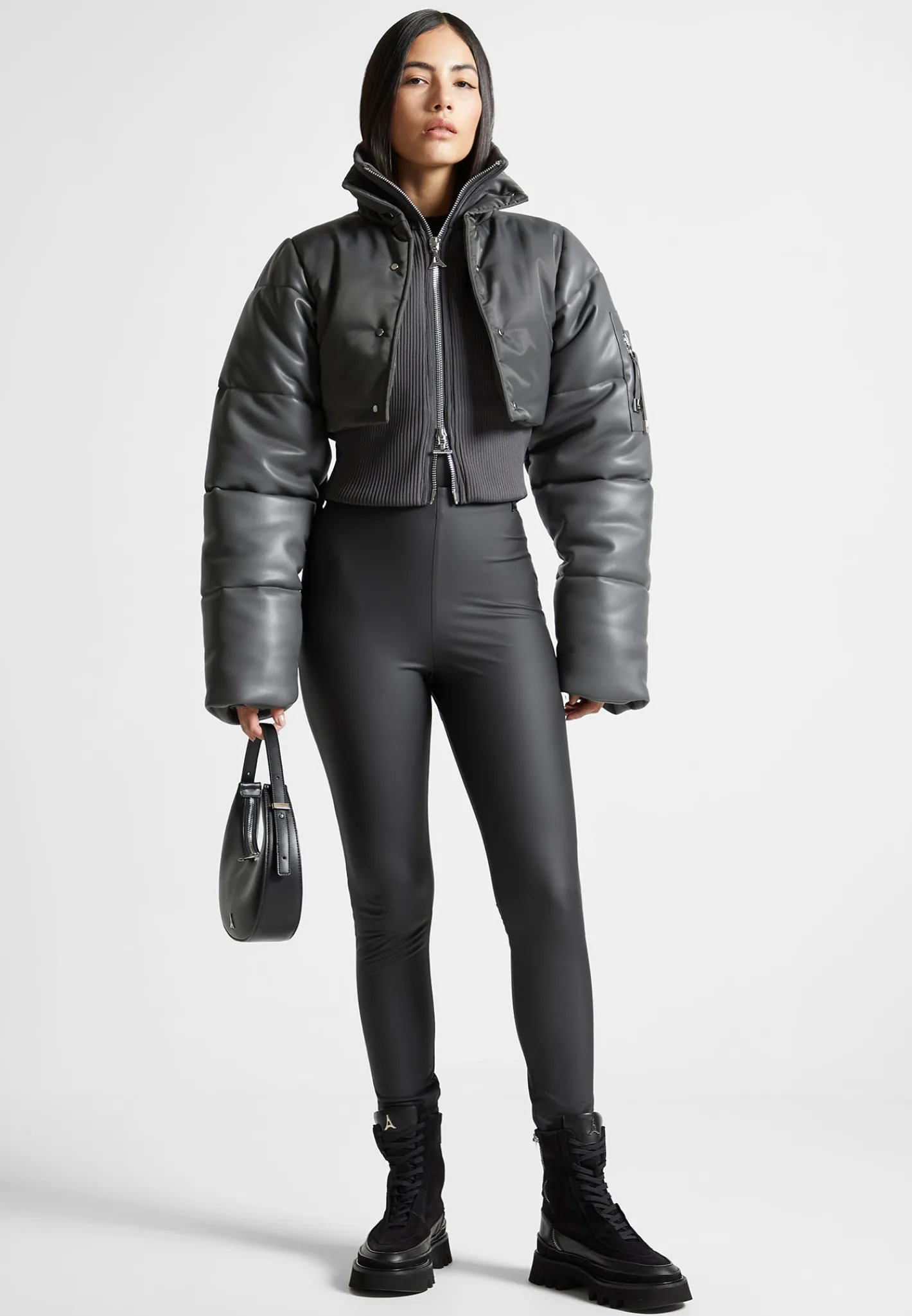 Vegan Leather and Nylon Layered Puffer Jacket -^Manière De Voir Sale