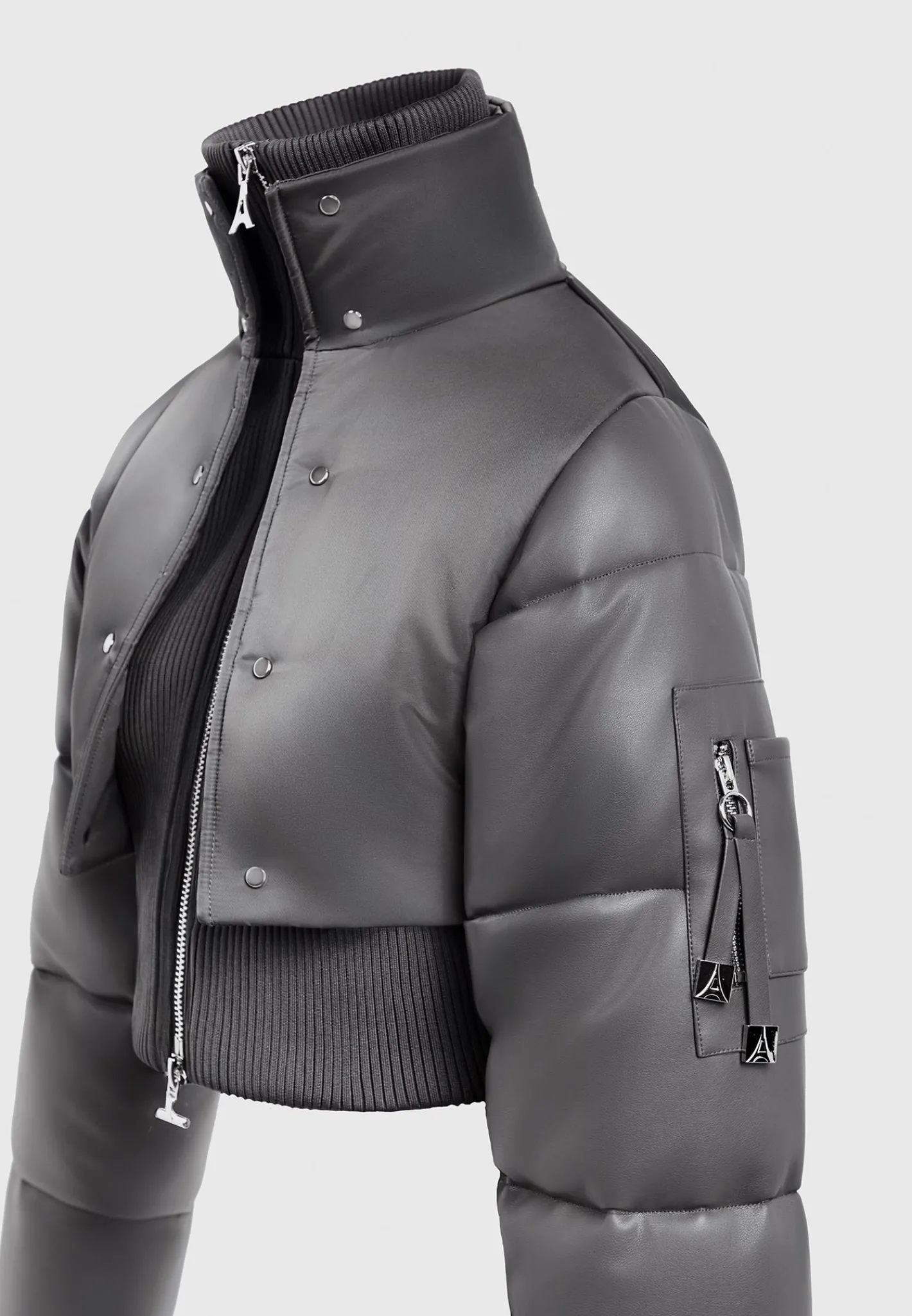 Vegan Leather and Nylon Layered Puffer Jacket -^Manière De Voir Sale
