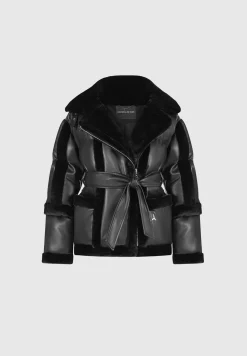 Vegan Leather and Plush Puffer Biker Jacket -^Manière De Voir Discount