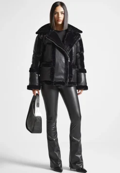 Vegan Leather and Plush Puffer Biker Jacket -^Manière De Voir Discount