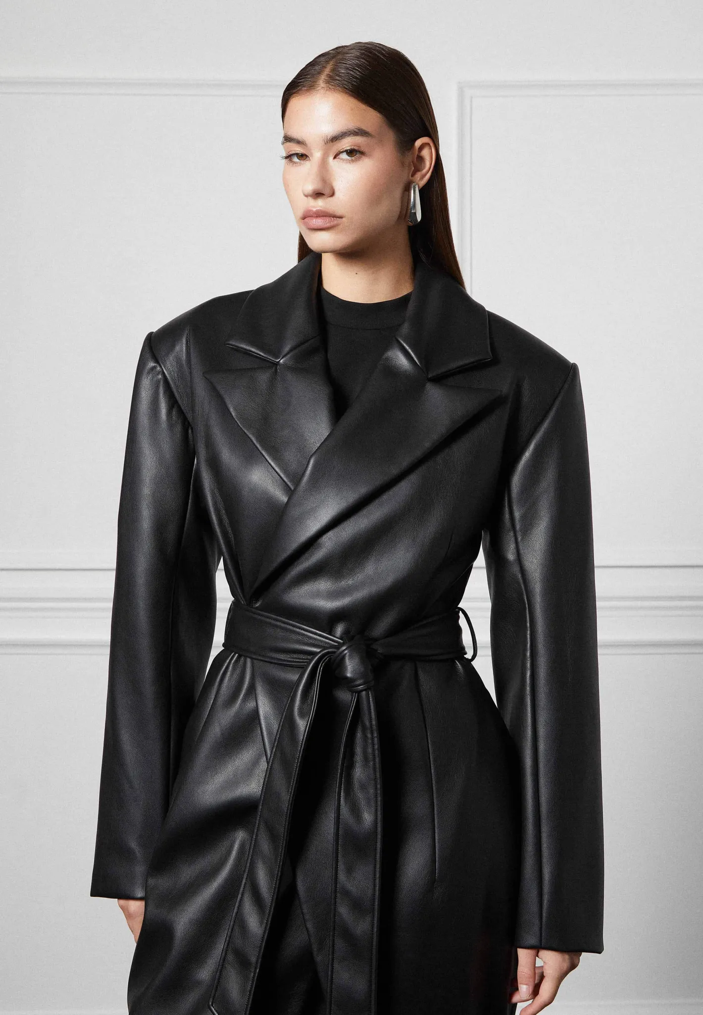 Vegan Leather Asymmetric Tailored Longline Coat -^Manière De Voir New