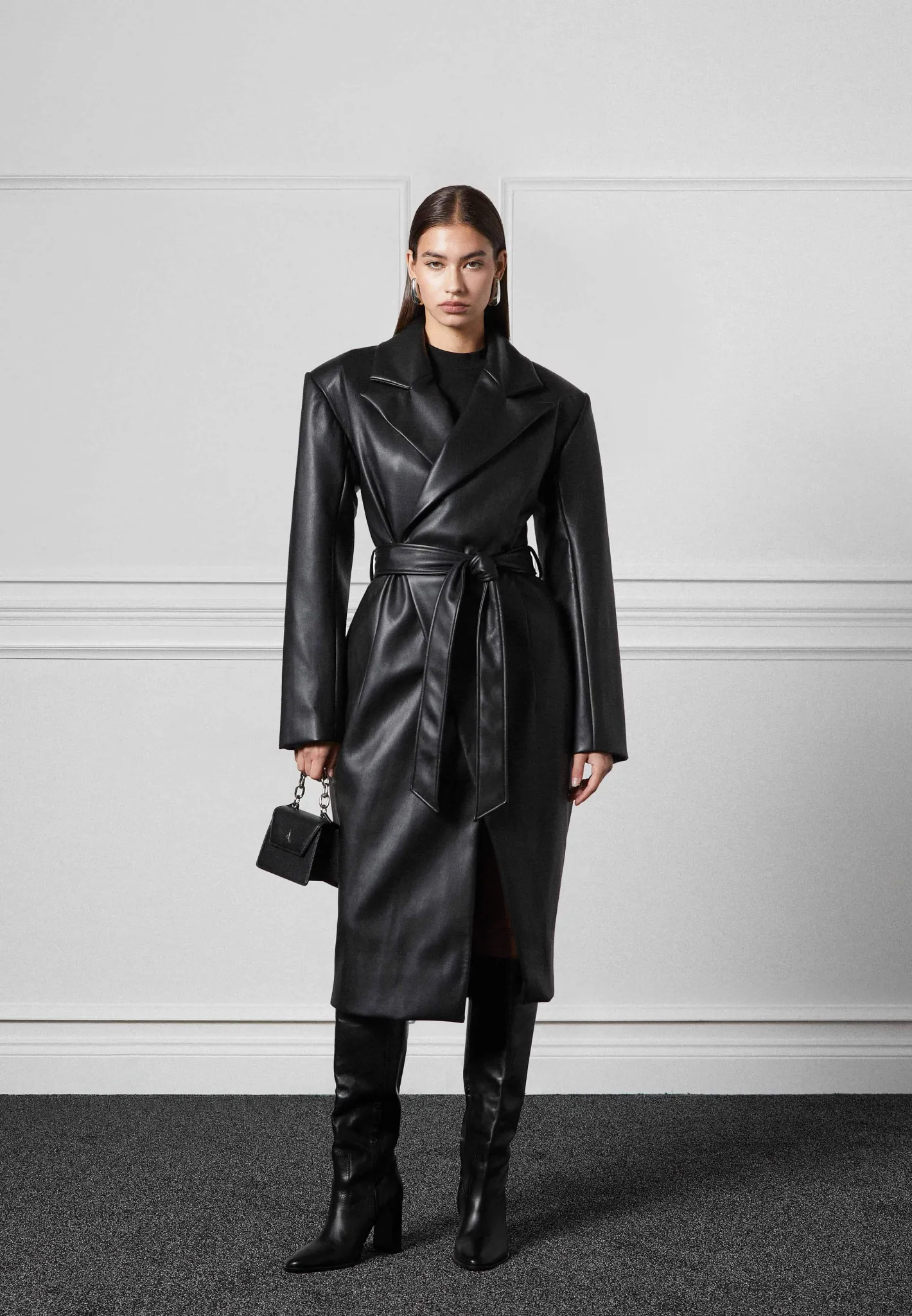 Vegan Leather Asymmetric Tailored Longline Coat -^Manière De Voir New