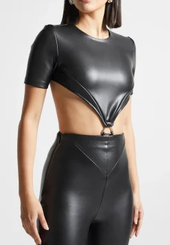 Vegan Leather Backless Jumpsuit -^Manière De Voir Fashion