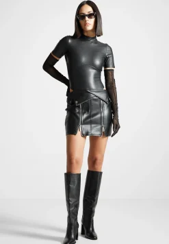 Vegan Leather Biker Mini Skirt -^Manière De Voir Clearance