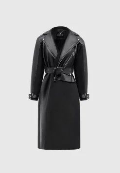 Vegan Leather Biker Trench Coat -^Manière De Voir Outlet