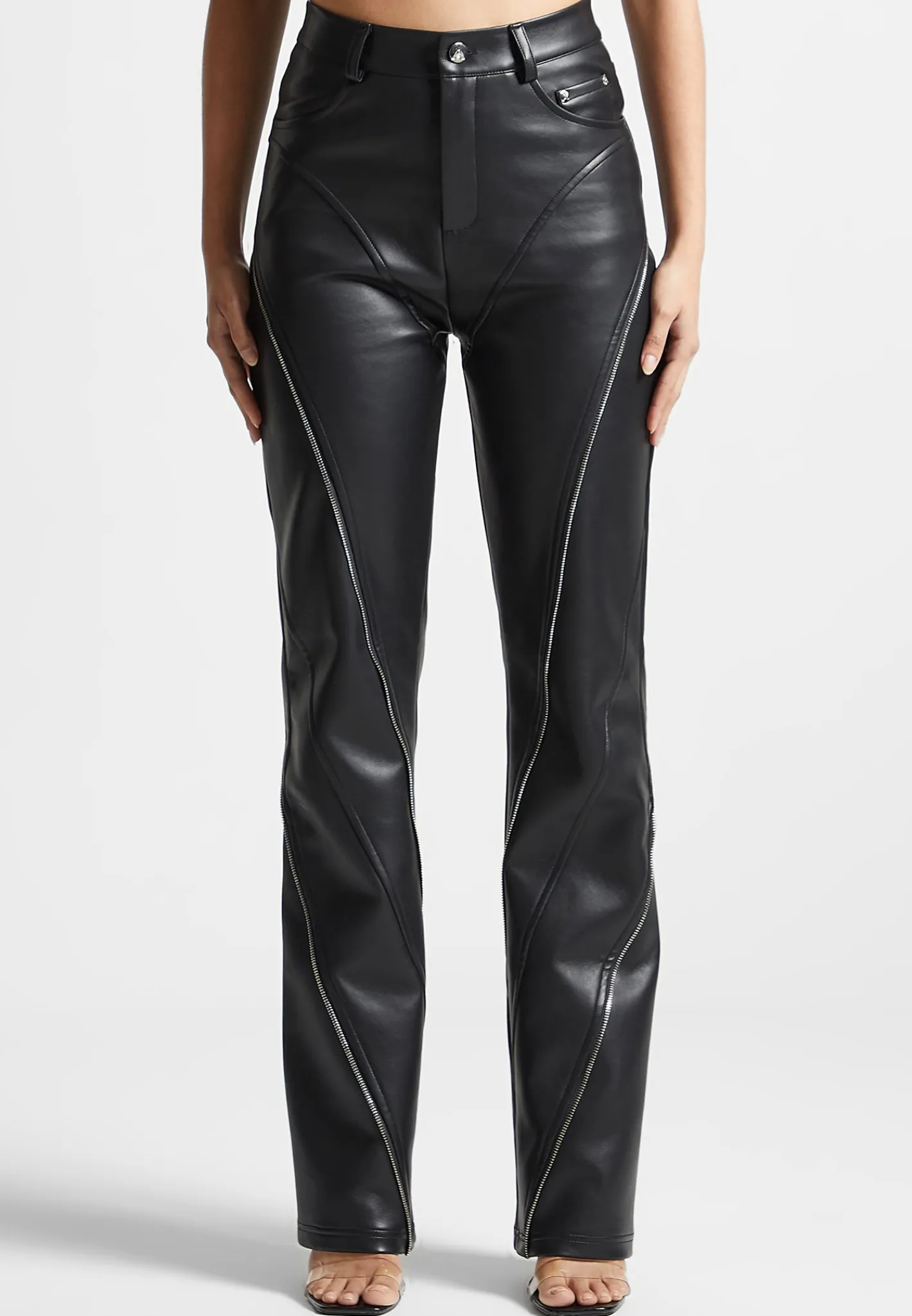 Vegan Leather Biker Trousers with Zip -^Manière De Voir Sale