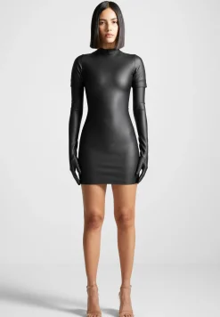 Vegan Leather Bodycon Dress with Gloves -^Manière De Voir Discount