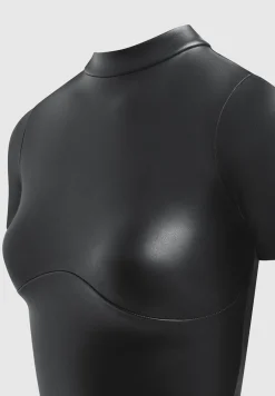 Vegan Leather Bodysuit with Mesh Gloves -^Manière De Voir Sale