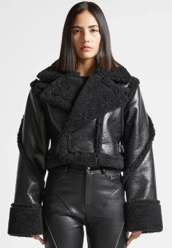 Vegan Leather Borg Contour Biker Jacket -^Manière De Voir Outlet