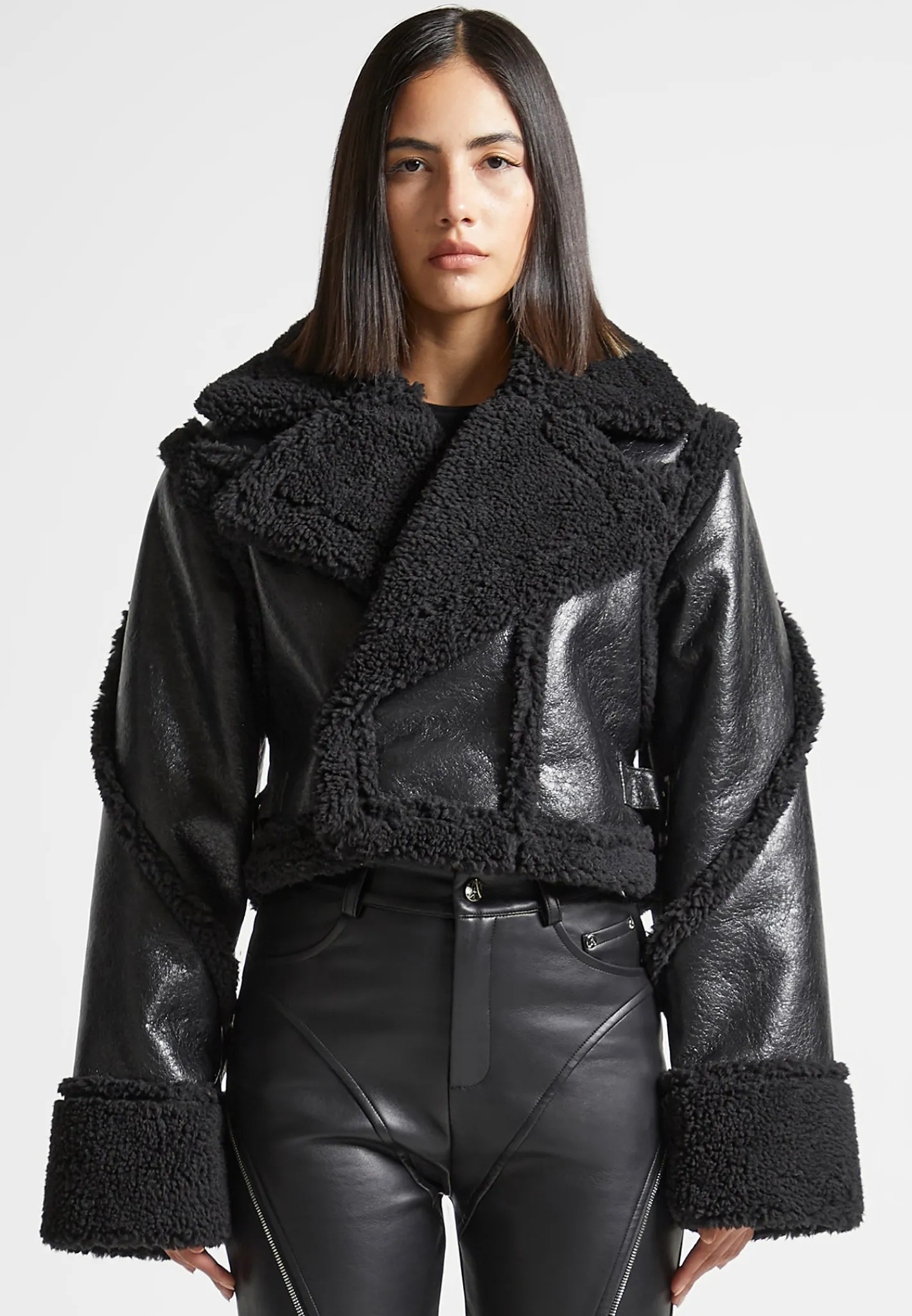 Vegan Leather Borg Contour Biker Jacket -^Manière De Voir Outlet