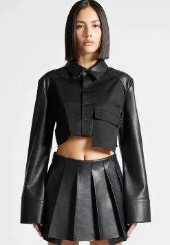 Vegan Leather Contrast Cropped Shirt -^Manière De Voir Best