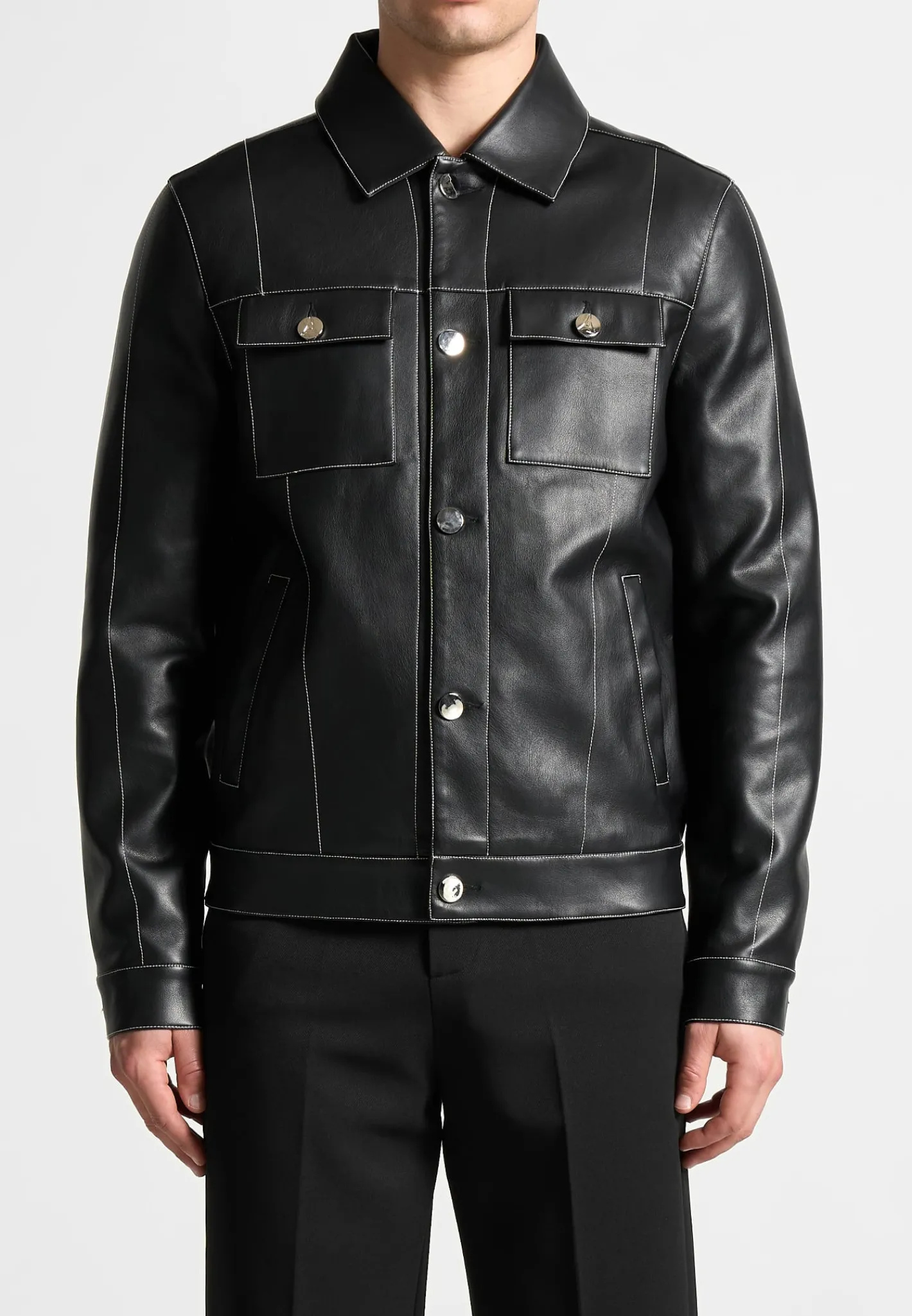 Vegan Leather Contrast Stitch Jacket -^Manière De Voir New