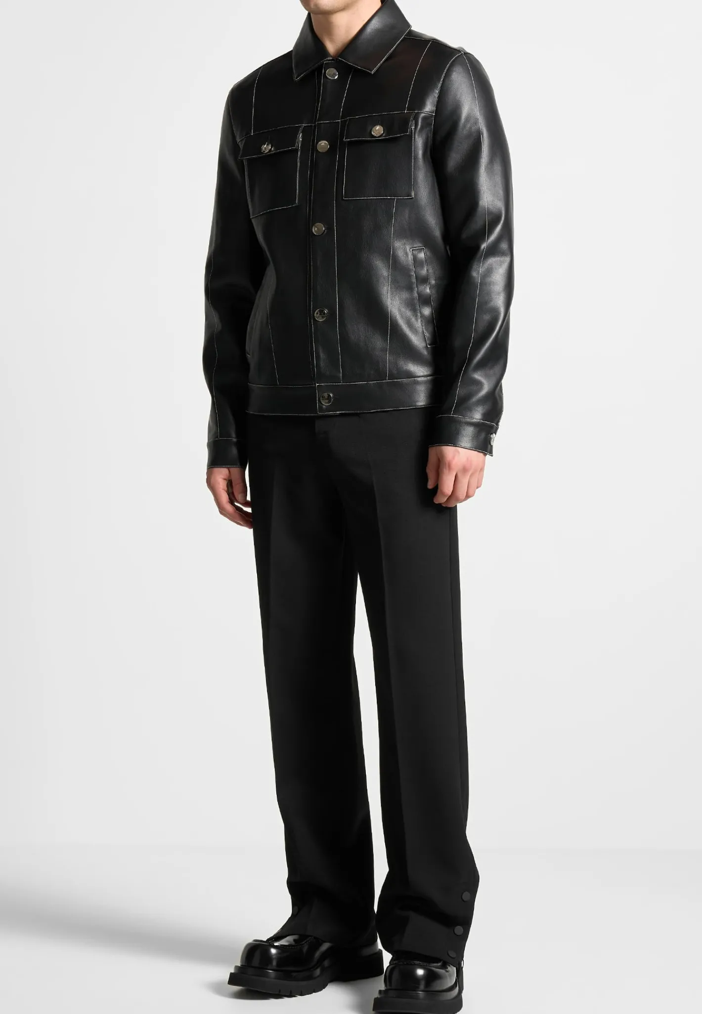 Vegan Leather Contrast Stitch Jacket -^Manière De Voir New