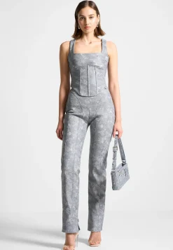 Vegan Leather Denim Effect Corset Top -^Manière De Voir Discount