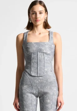 Vegan Leather Denim Effect Corset Top -^Manière De Voir Discount