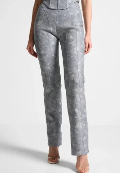 Vegan Leather Denim Effect Straight Leg Trousers -^Manière De Voir Sale