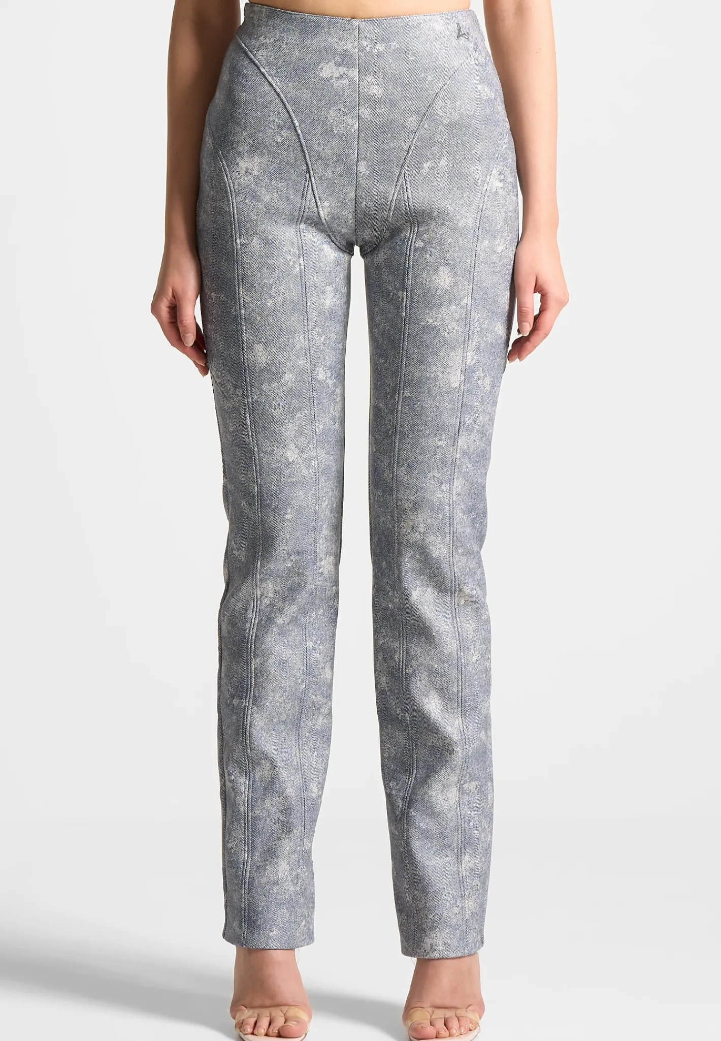 Vegan Leather Denim Effect Straight Leg Trousers -^Manière De Voir Sale