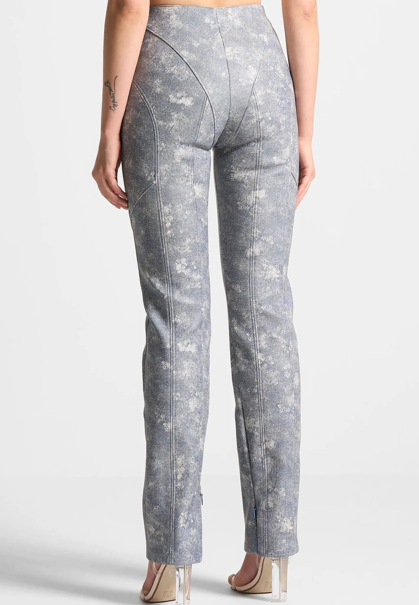 Vegan Leather Denim Effect Straight Leg Trousers -^Manière De Voir Sale