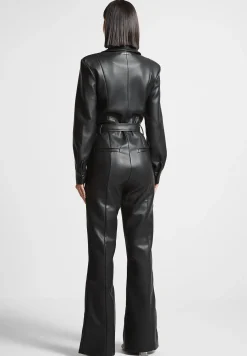 Vegan Leather Fit and Flare Belted Jumpsuit -^Manière De Voir Clearance