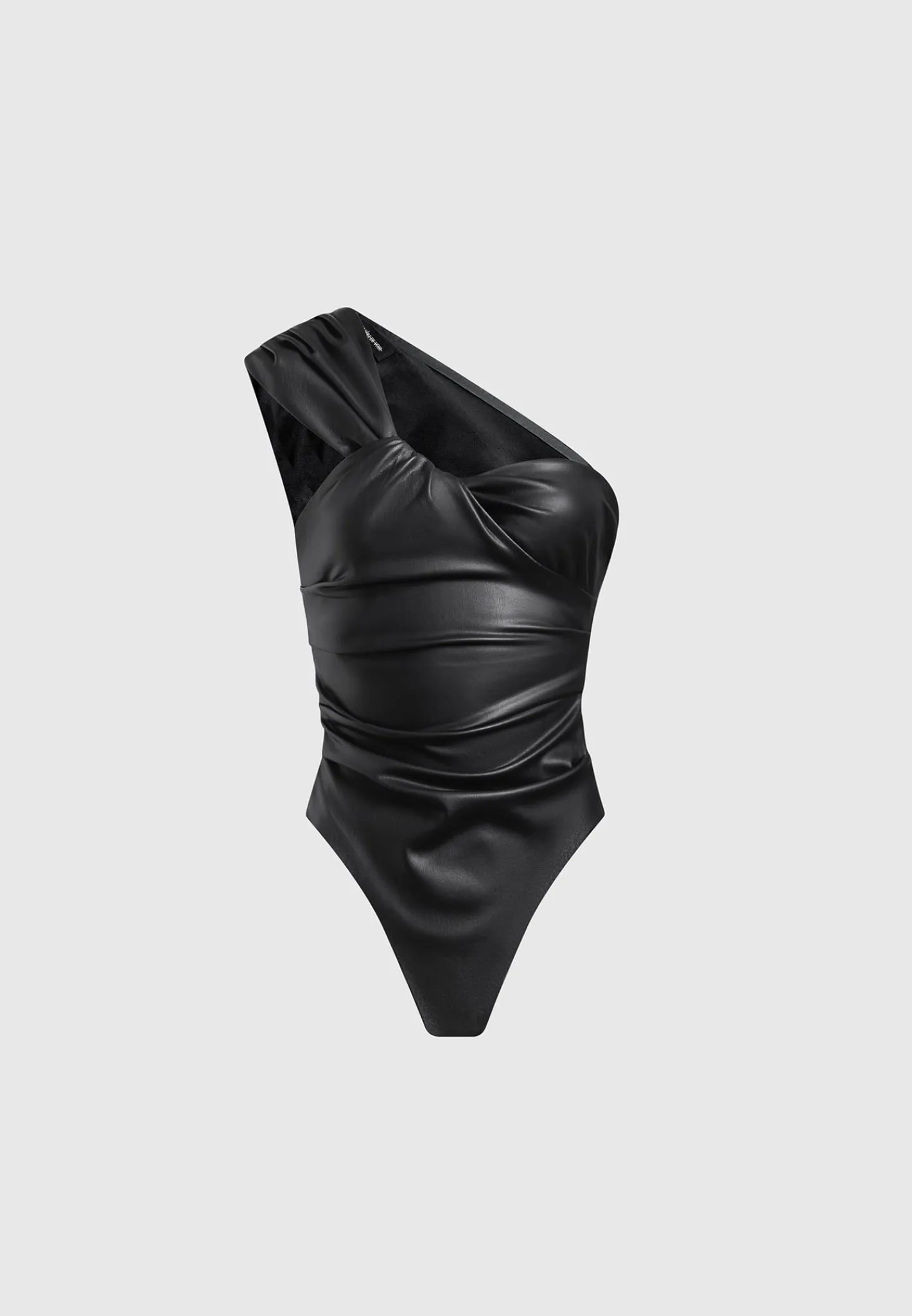 Vegan Leather Gathered Bodysuit with Sleeves -^Manière De Voir Sale