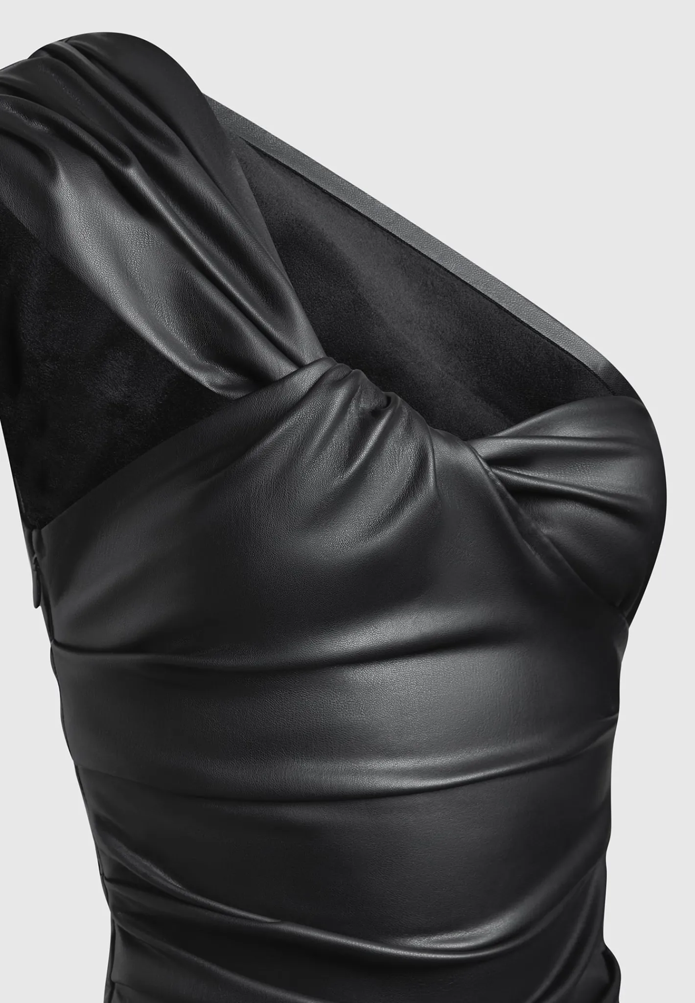 Vegan Leather Gathered Bodysuit with Sleeves -^Manière De Voir Sale
