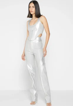 Vegan Leather Metallic Corset Top -^Manière De Voir Fashion