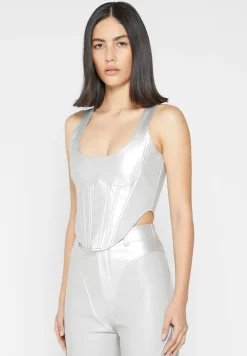 Vegan Leather Metallic Corset Top -^Manière De Voir Fashion