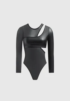 Vegan Leather Overlay Mesh Bodysuit -^Manière De Voir Best