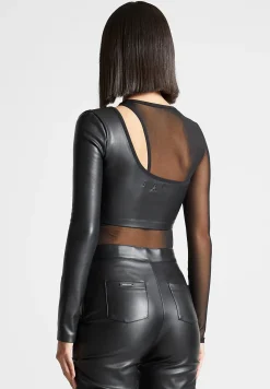 Vegan Leather Overlay Mesh Bodysuit -^Manière De Voir Best