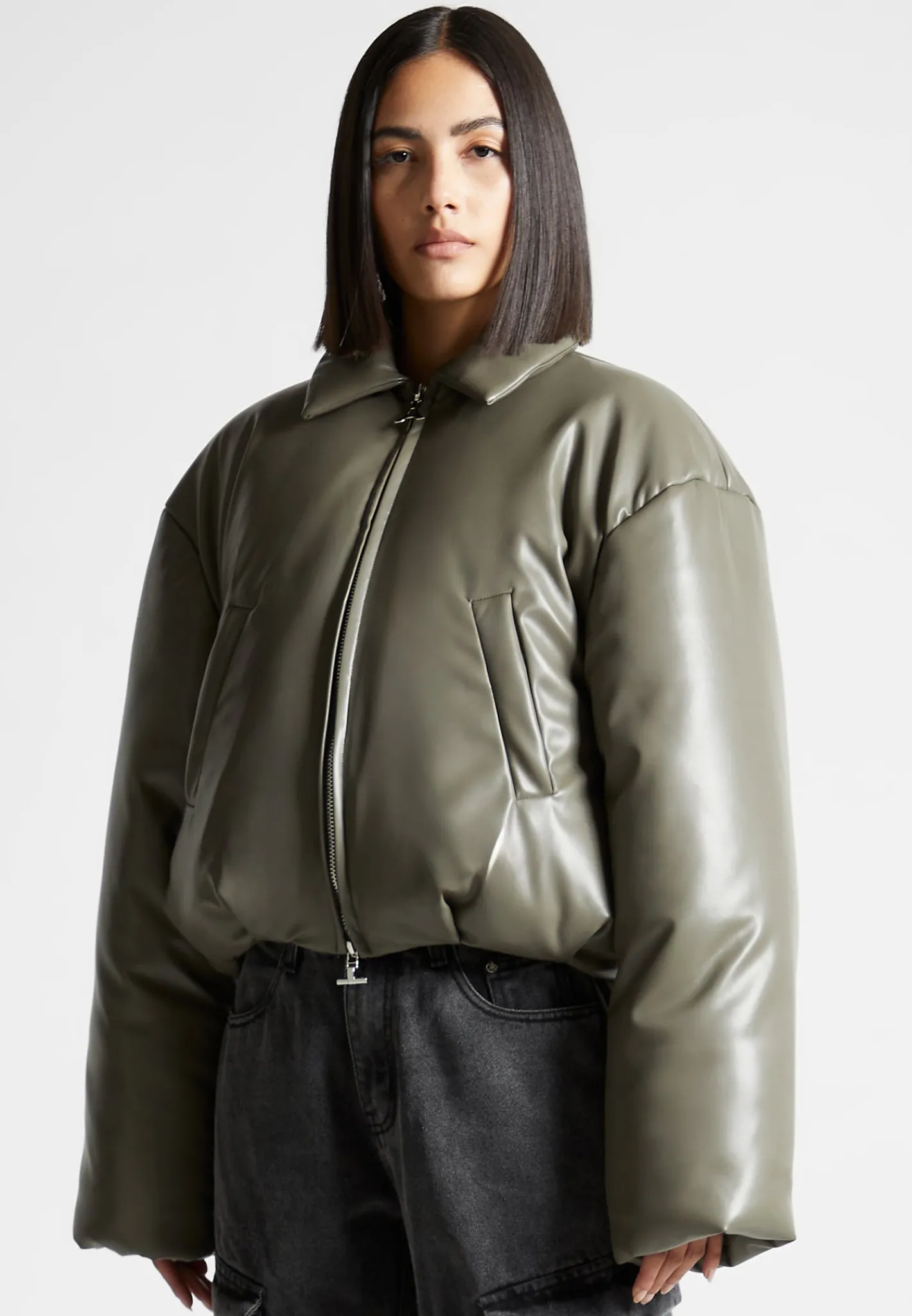 Vegan Leather Padded Bomber Jacket -^Manière De Voir Fashion