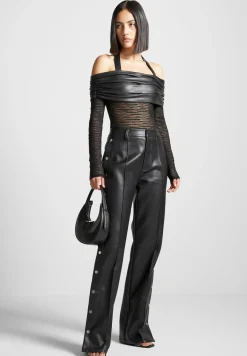 Vegan Leather Pintuck Popper Trousers -^Manière De Voir Discount