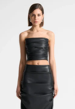 Vegan Leather Pleated Bandeau Corset Top -^Manière De Voir Sale
