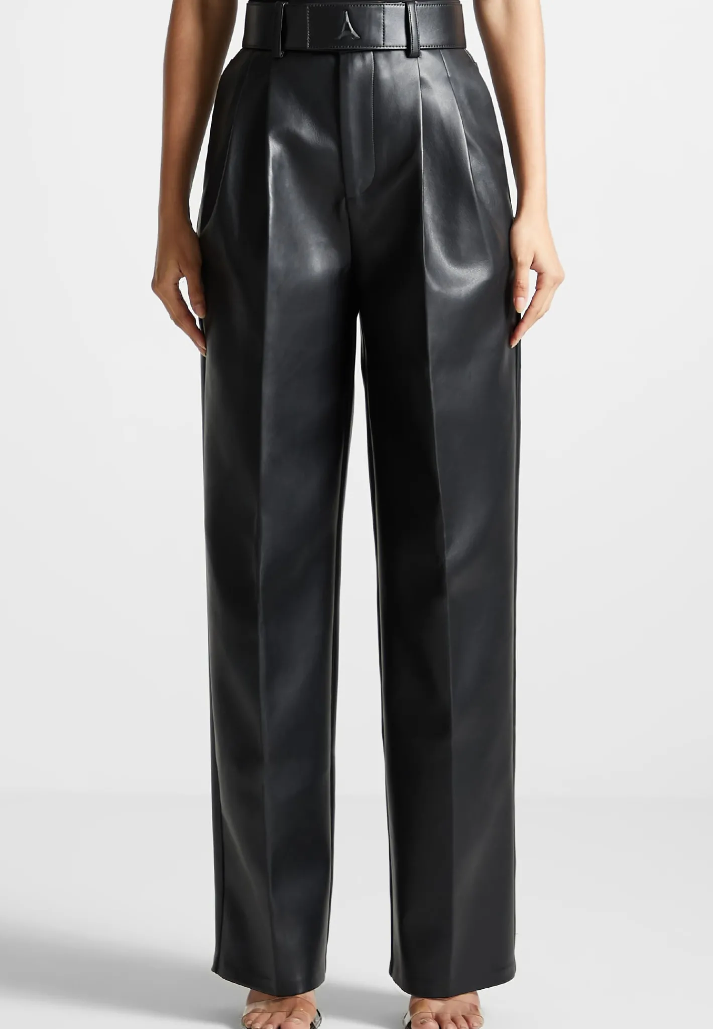 Vegan Leather Pleated Trousers with Eiffel Belt -^Manière De Voir Hot
