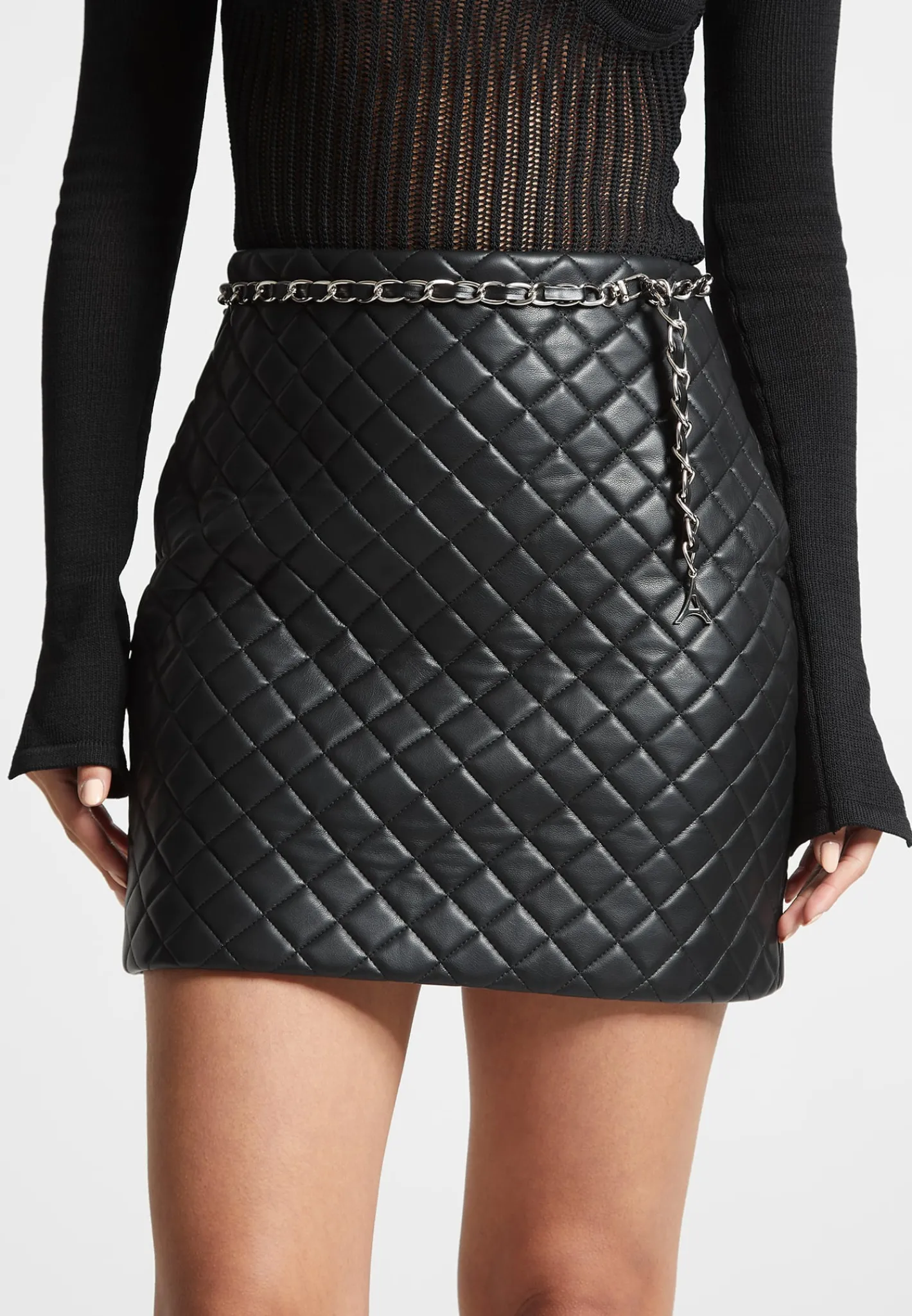 Vegan Leather Quilted Mini Skirt with Chain -^Manière De Voir Online