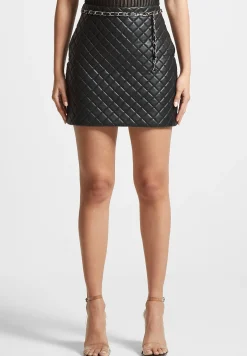 Vegan Leather Quilted Mini Skirt with Chain -^Manière De Voir Online