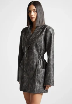 Vintage Double Breasted Vegan Leather Blazer Dress -^Manière De Voir New