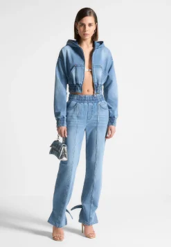 Washed Denim Jersey Hoodie - Mid Blue^Manière De Voir Fashion
