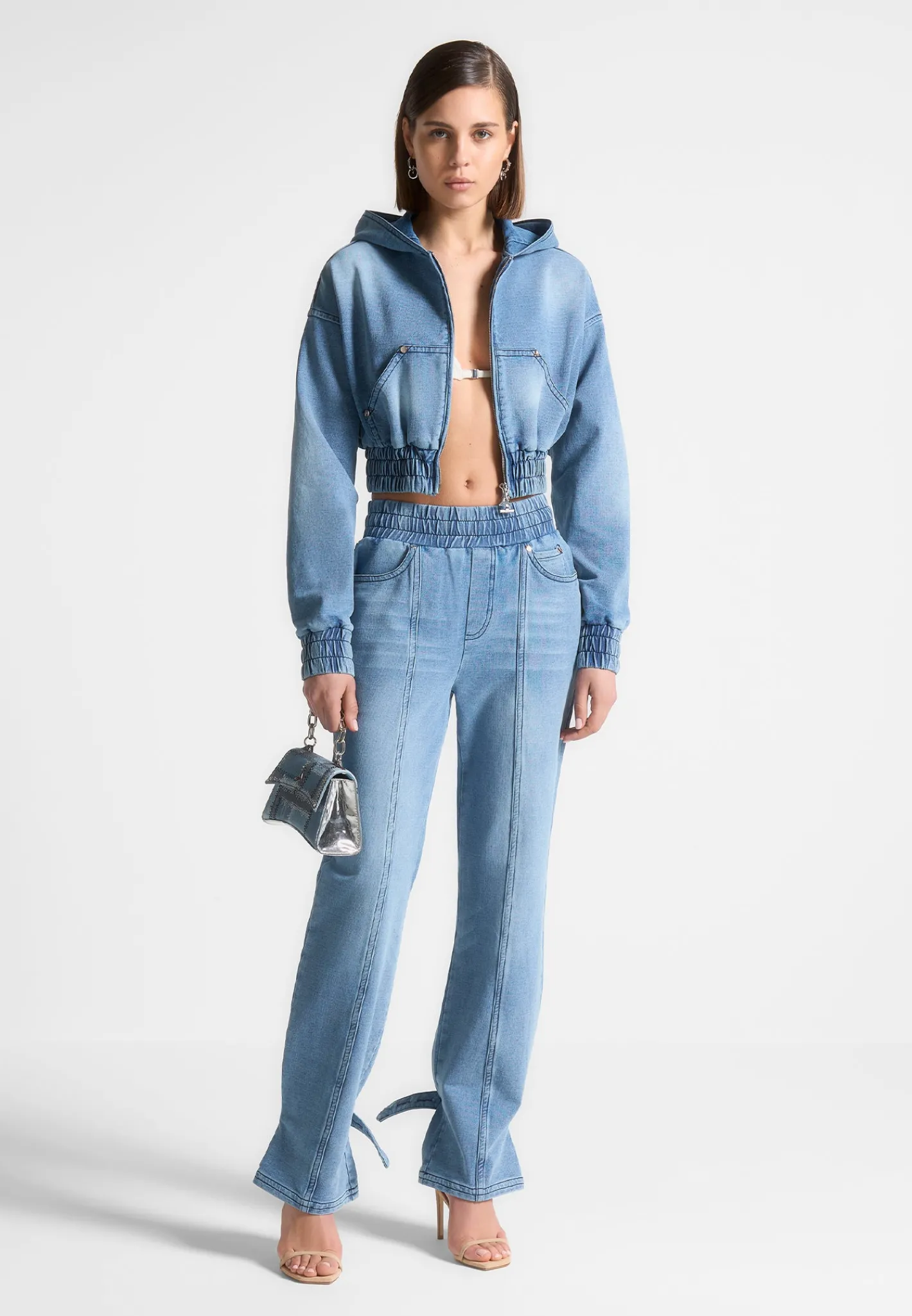 Washed Denim Jersey Hoodie - Mid Blue^Manière De Voir Fashion