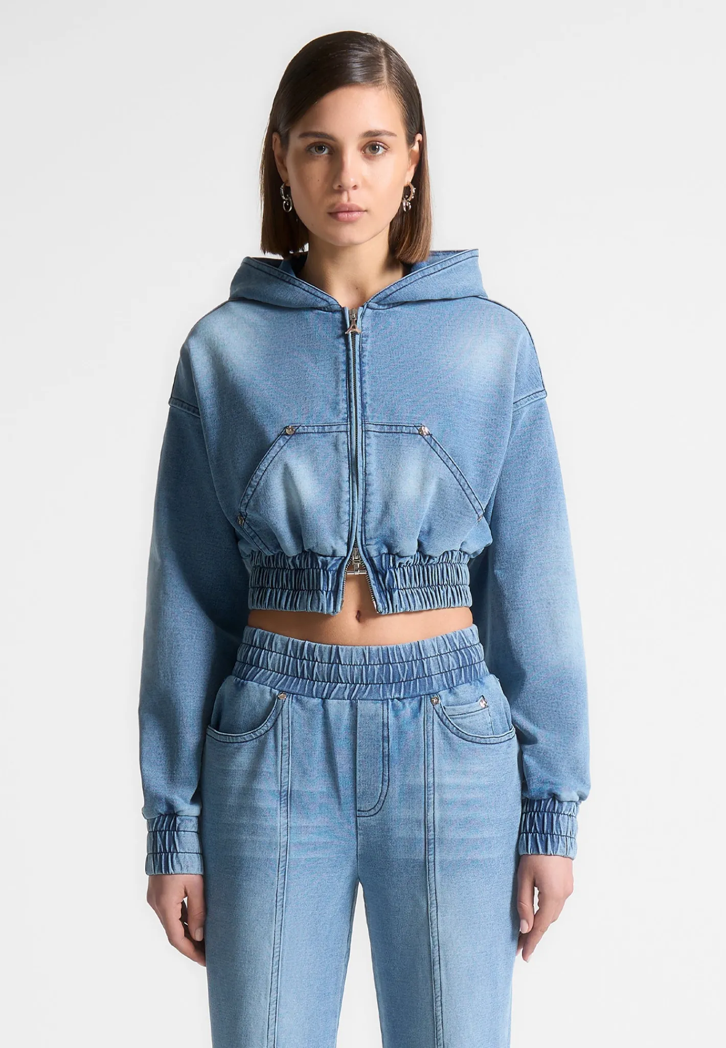Washed Denim Jersey Hoodie - Mid Blue^Manière De Voir Fashion