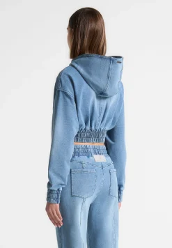 Washed Denim Jersey Hoodie - Mid Blue^Manière De Voir Fashion