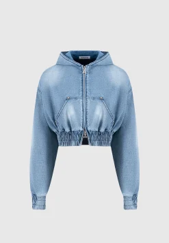 Washed Denim Jersey Hoodie - Mid Blue^Manière De Voir Fashion