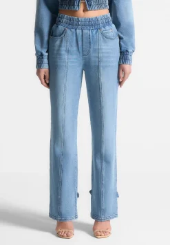 Washed Denim Jersey Joggers - Mid Blue^Manière De Voir Online
