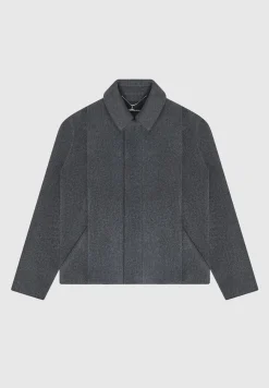 Wool Blend Boxy Jacket with Pleat - Charcoal Grey^Manière De Voir Online