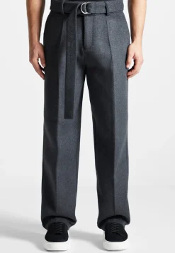 Wool Blend Marl Belted Trousers - Charcoal Grey^Manière De Voir Best