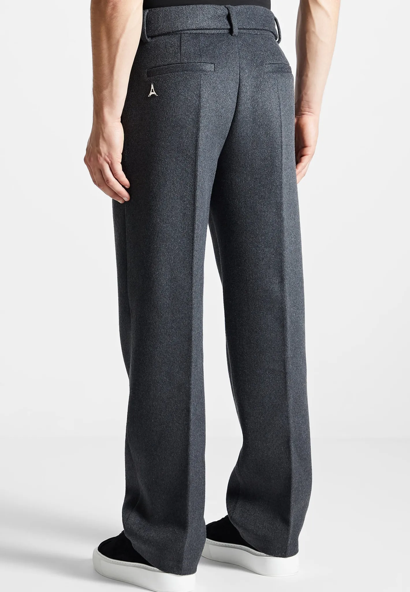 Wool Blend Marl Belted Trousers - Charcoal Grey^Manière De Voir Best